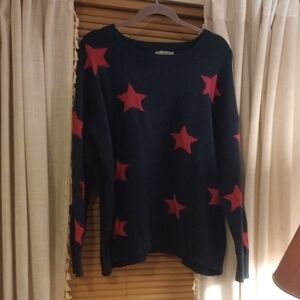 Women's Star Patterned Sweater - Navy and Red